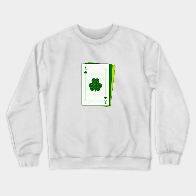 St Patrick's Day Clover Leaf Spade Card Art Crewneck Sweatshirt by PixelGrafiks